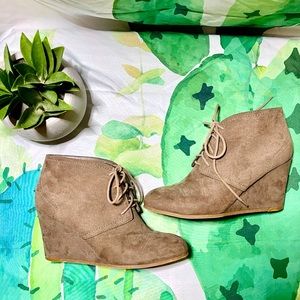 Lace Up Wedge Booties - Taupe